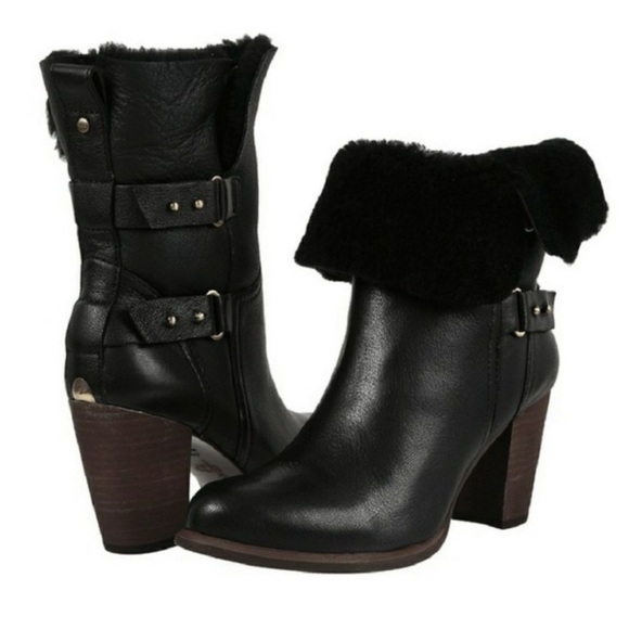 UGG Shoes - UGG Australia Jayne Black Stout boots 8.5 leather shearling heeled